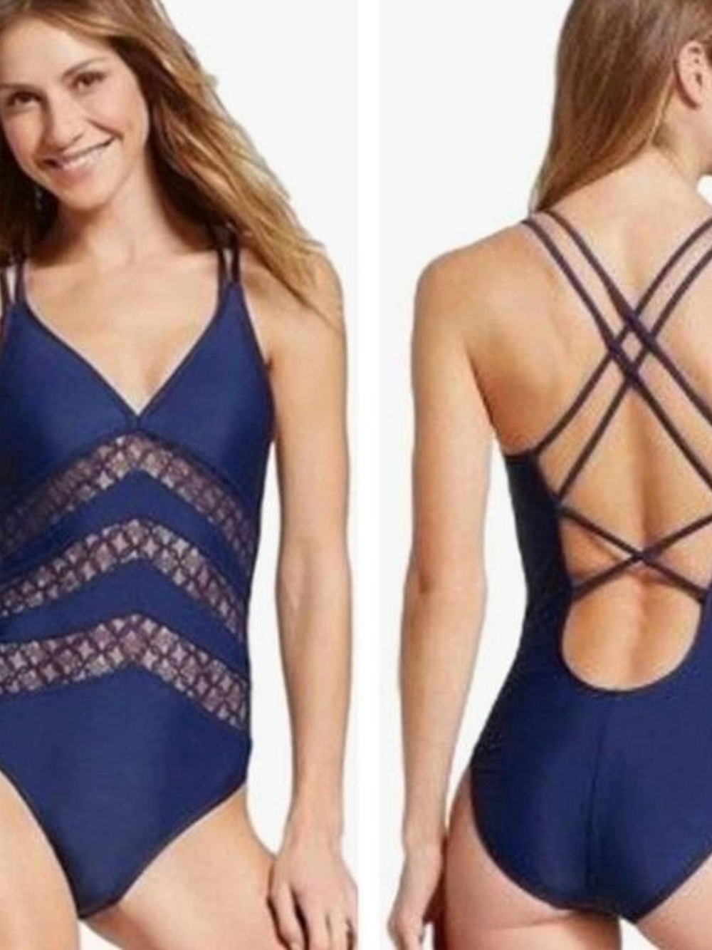 Mossimo Supply Co. Navy Lace-Chevron One-Piece Swimsuit